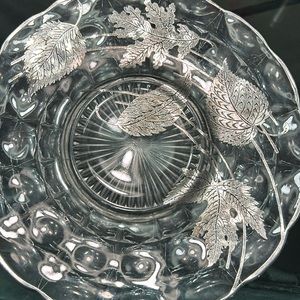 Vintage (Antique )Sterling Silver Serving Platter w/ Inlay Leaves